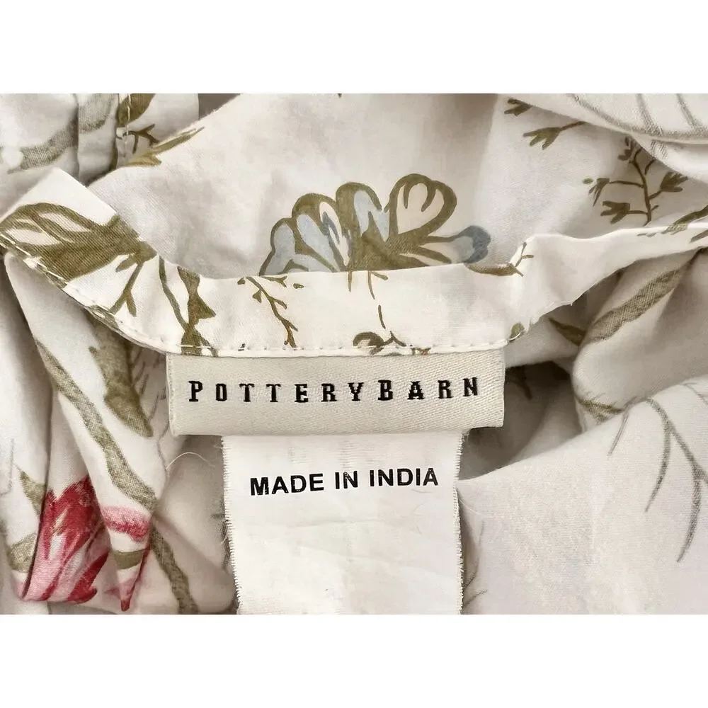 Pottery Barn Queen Full Size Red Blue Green Jacobean Floral Vine Duvet Cover